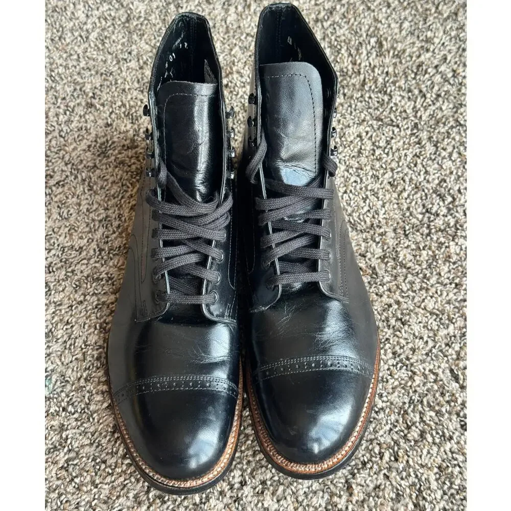 Stacy Adams Madison Cap Toe High Top Boots Black Kidskin Leather Men’s US 8.5